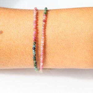 BEAUTIFUL Watermelon Tourmaline DOUBLE Strand Bracelet Waterproof Gold Chain